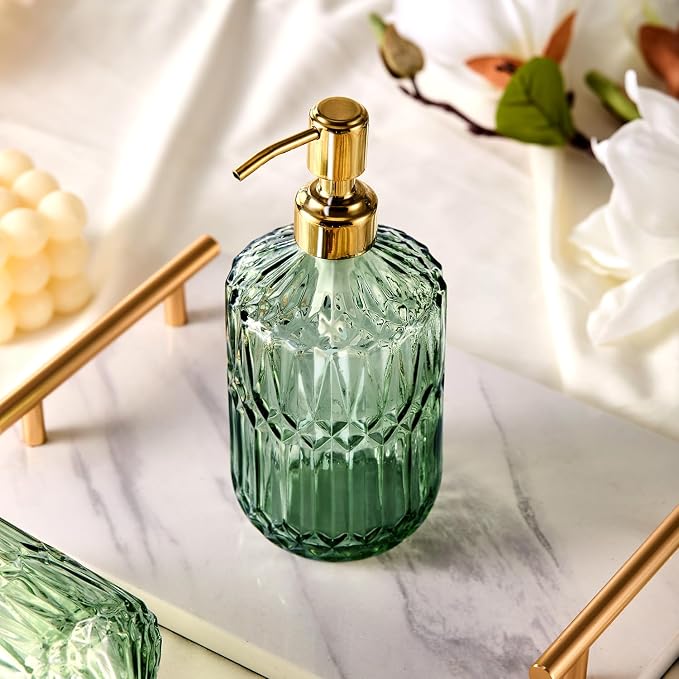 COHOSEGE 17 Oz Green Glass Kitchen Soap Dispenser - Image 7