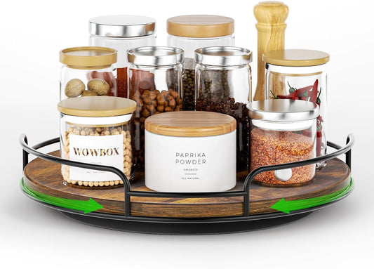 WOWBOX 10" Lazy Susan Organizer for Table Top Rotating Spice Rack Organizations Wood Lazy Susan Turntable Organizer for Cabinet Kitchen Pantry Countertop Bathroom Vanity