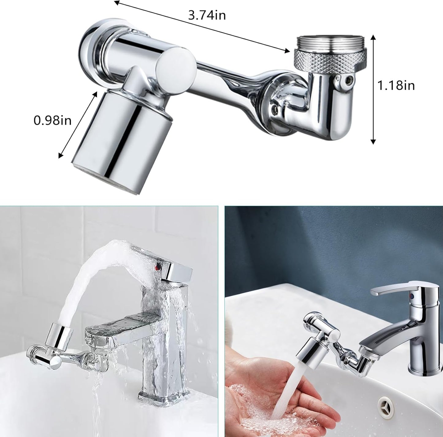 1080°Swivel Faucet Extender, Sink Water Faucet Aerator Extension in Brass, Swivel Robotic Arm Bathroom Faucet Extender, Kitchen Rotating Extension Filter with 2 Mode Splash