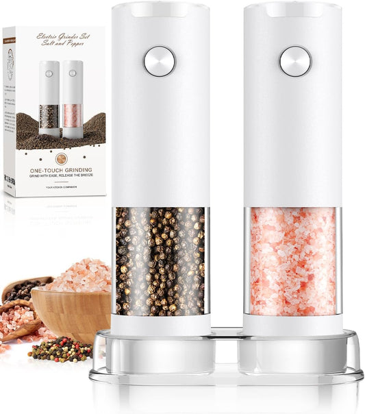 Electric Salt and Pepper Grinder Set Automatic Battery Pepper Mill Shakers Kitchen Tools Adjustable Coarseness Upgraded Larger Capacity with Led Birthday Gifts for Women