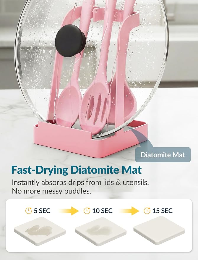 NiHome Kitchen Utensil Holder for Pot Lids & Spoons Pink Kitchen Accessories - Image 3