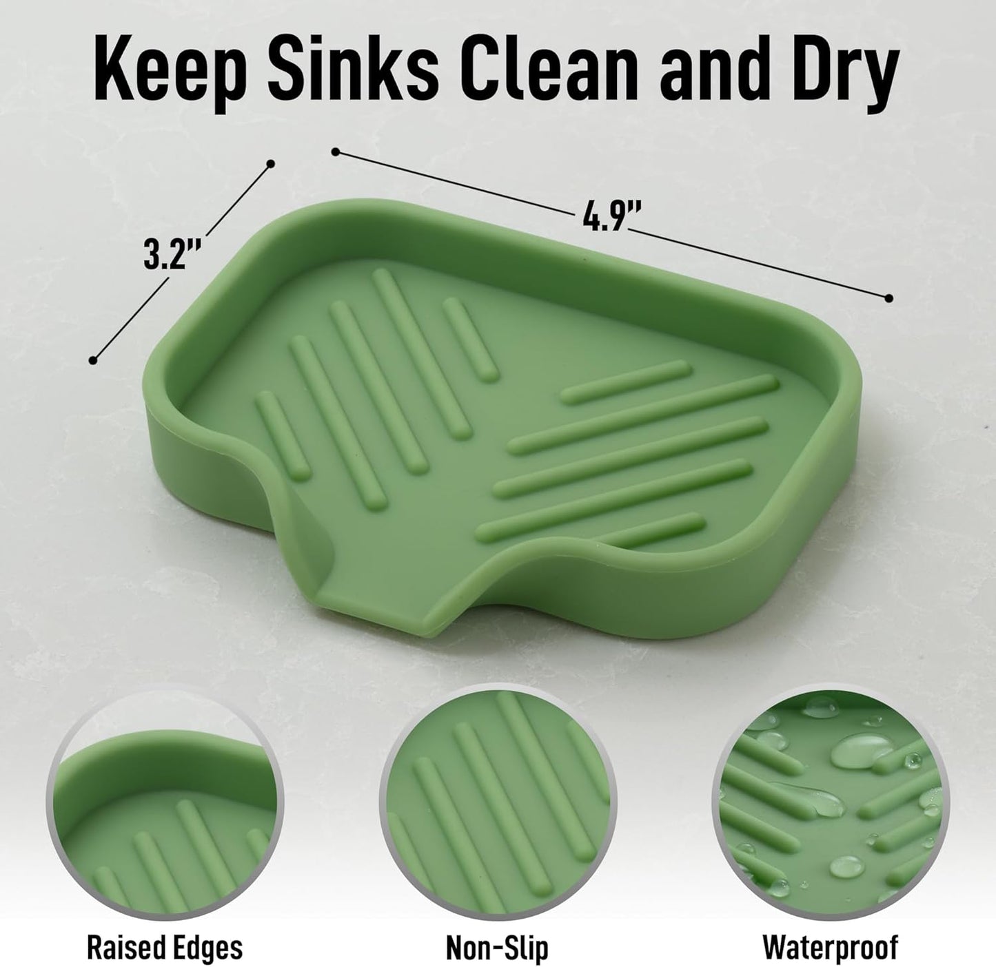 Zulay Kitchen Small Silicone Sponge Holder (4.9x3.3”) – Space-Saving Sink Organizer Tray for Sponge, Soap, Brush & More – Compact Non-Slip Dish for Kitchen & Bathroom (Jade Green)