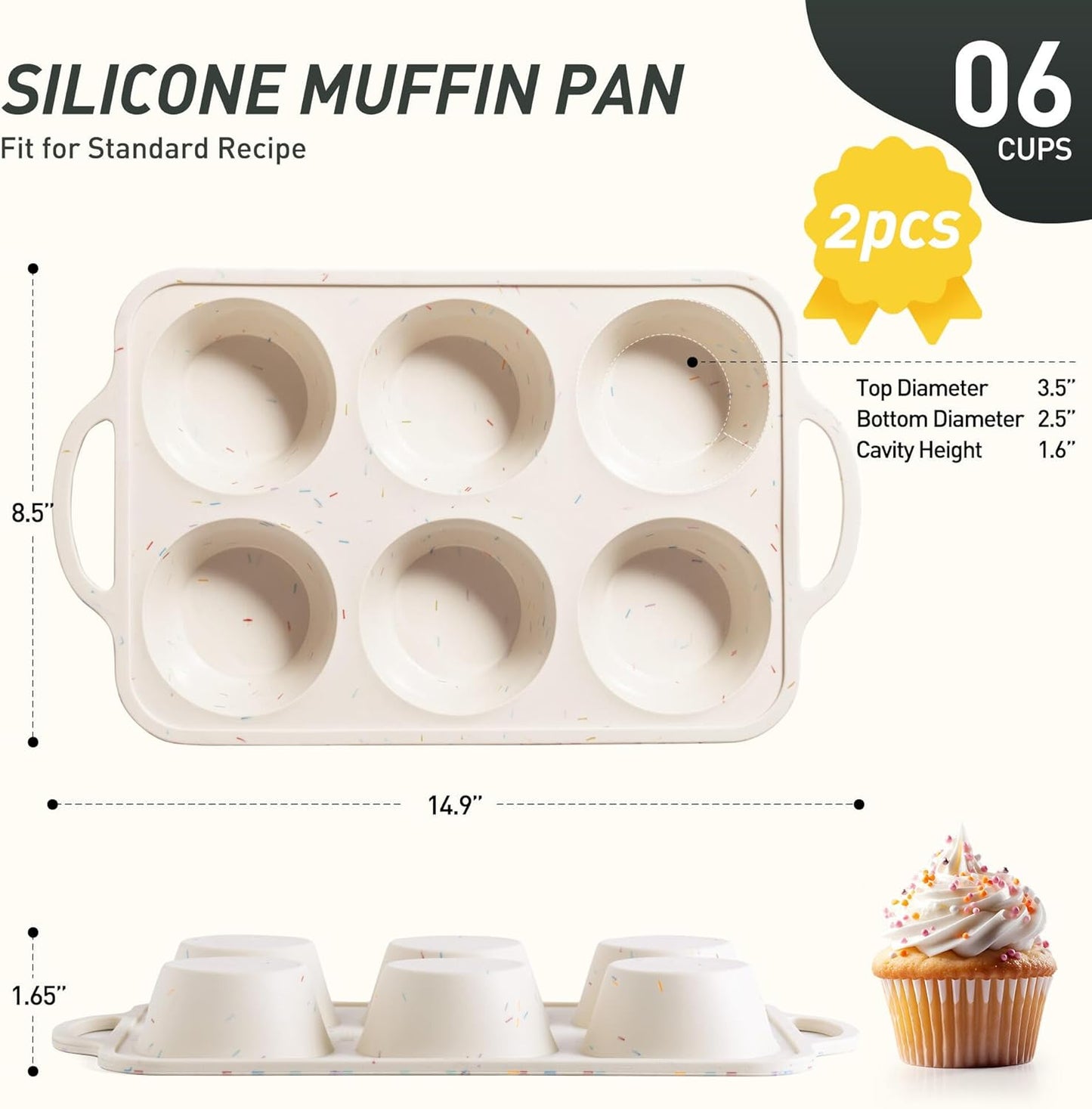 2 Packs 6 Cups Silicone Muffin Pan with Metal Reinforced Frame Jumbo Size Cupcake Pan Tray Egg Bites Silicone Circle Cookie Molds Muffin Tin Tart Pans Large Big Baking Sheet Set for Breakfast
