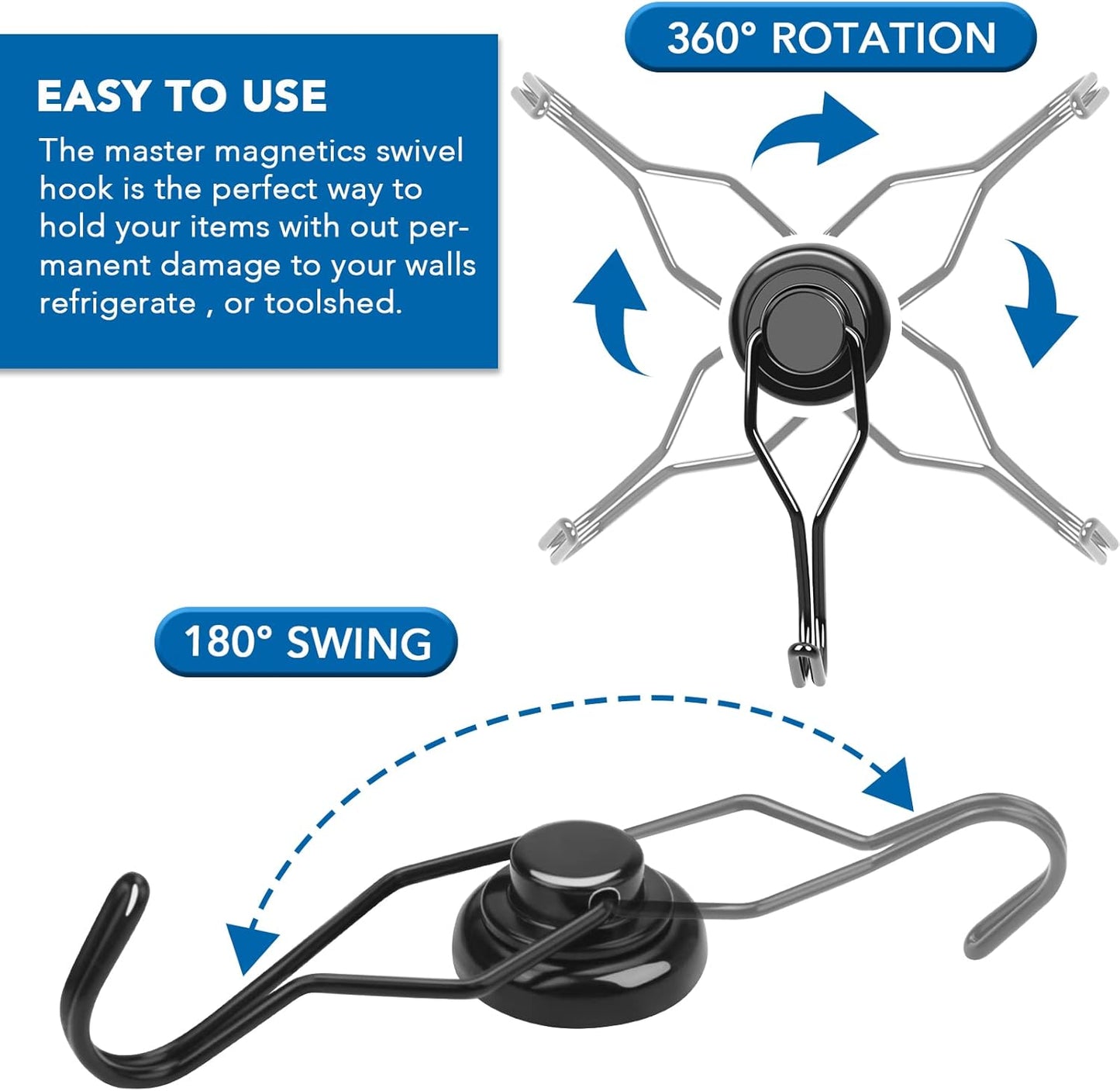 LOVIMAG Hooks, 75lbs+ Magnetic Magnet Hook 2025 Cruise Cabin Ship Essentials Heavy Duty Strong Refrigerator Fridge Hanging for Classroom Beach Vacation Kitchen Grills Home Mug Hanger (8 Pack), Black