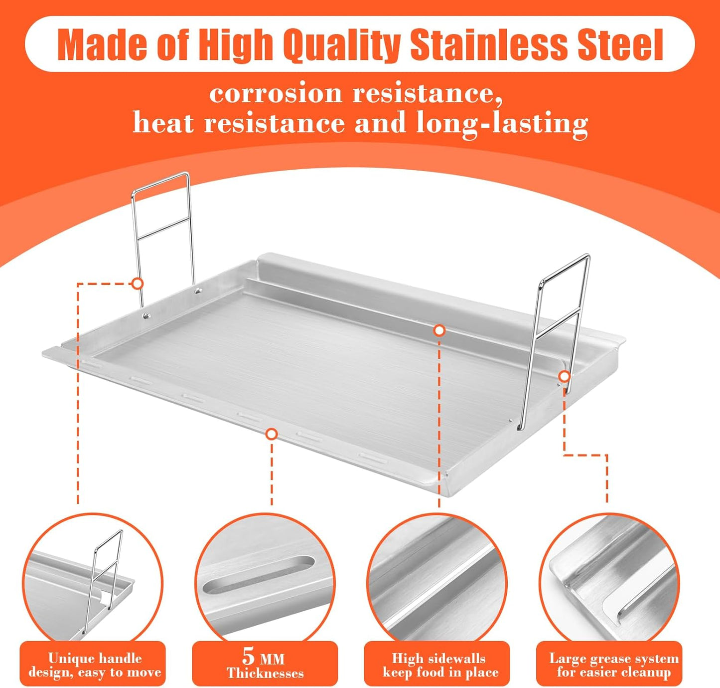 6788 Full-Size Griddle Insert for Genesis II 300 & LX 300 Series, GS4 Genesis II E-310, II S-310, II E/S-315, II E/S-325, II E/S-335 Grills, Replace for Weber Full-Size Griddle, Stainless Steel