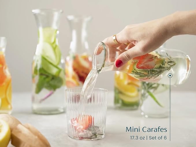 Glass Carafe Pitchers, by Kook, Mini Carafes- set of 6, Beverage Dispensers - Image 4