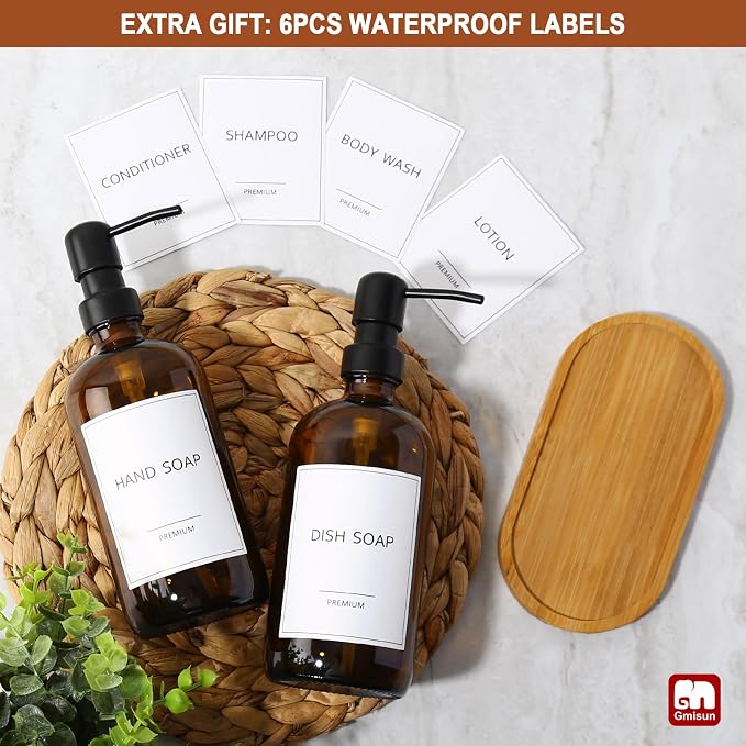GMISUN Amber Glass Soap Dispenser, 2 Pack Bathroom Hand Soap Dispensers - Image 7