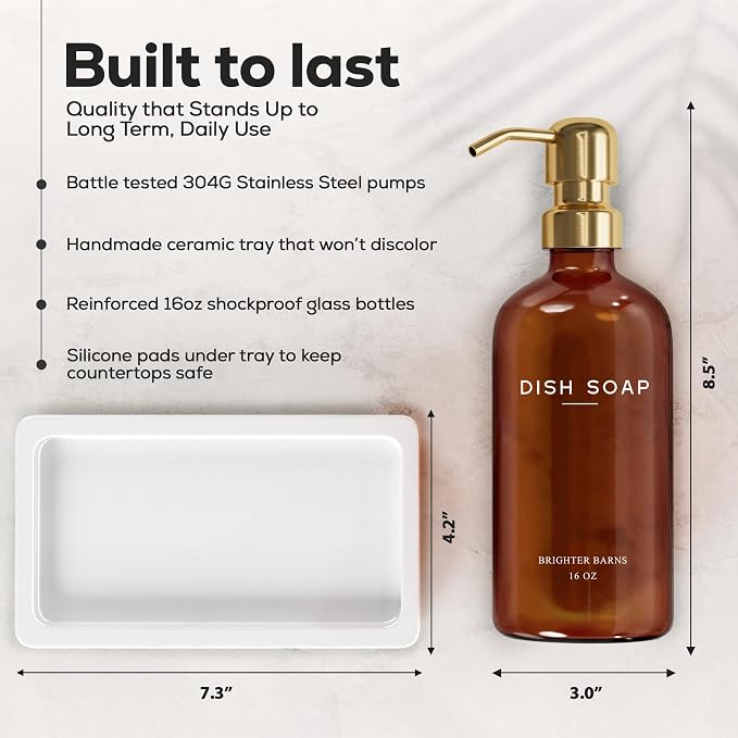 Luxury Glass Hand and Dish Soap Dispenser Set - Image 3