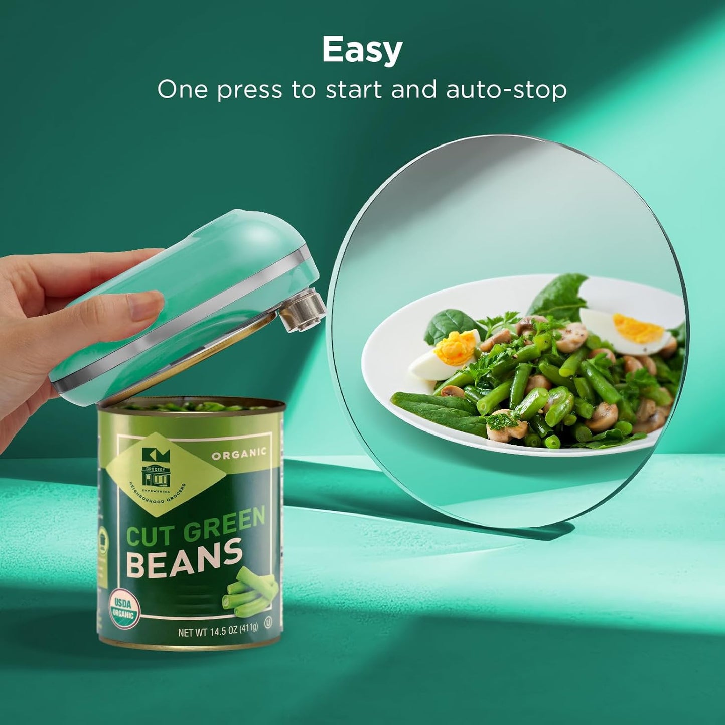 Kitchen Mama Mini Plus Rechargeable Electric Can Opener: USB-C Charging, Hands-Free, Auto Stop, Compact, Cordless, Smooth Edge - Perfect for Seniors with Arthritis, Home, and Travel (Teal)