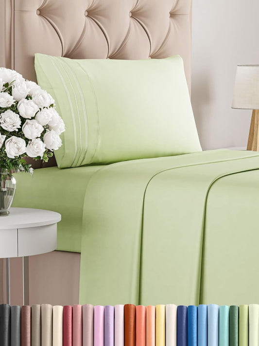 Twin XL Size 3 Piece Sheet Set - Comfy Breathable & Cooling Bed Sheets Set - Hotel Luxury Bedding for Women, Men, Kids, Teens, Boys & Girls - Deep Pockets & Wrinkle Free - Oeko-Tex - Light Sage Green