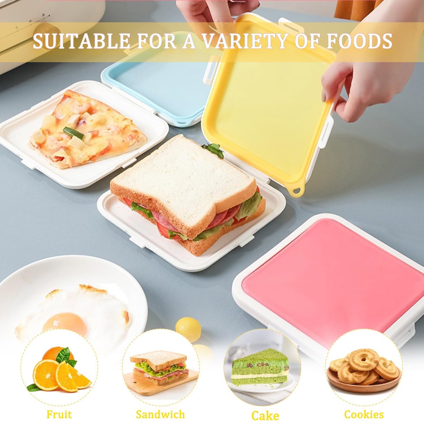 Sandwich Containers, Silicone Sandwich Storage with Snap-Off,Sandwich Box for Lunch,BPA Free,Leakproof, Reusable Plastic Sandwich Holder for Fruit,Salad,Snacks and Food Storage (yellow)