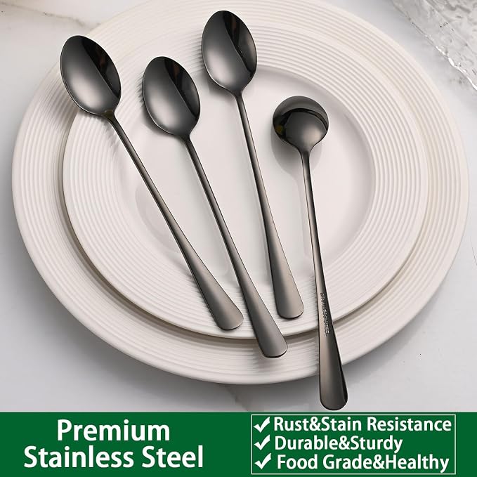 7.5 Inches Black Coffee Stirring Spoons Set, Long Handle Mixing Spoons - Image 5