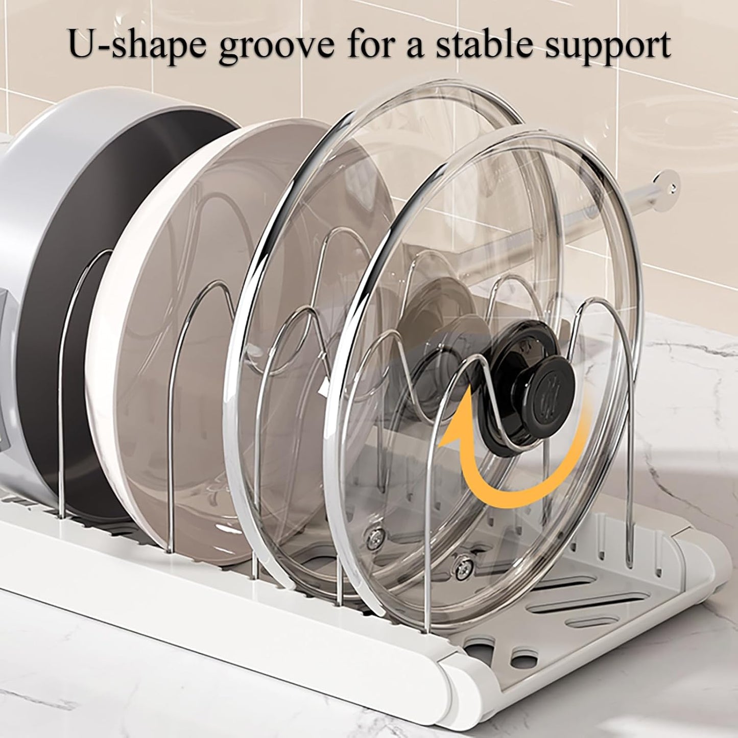 Pot Rack : Pots and Pans Organizer Under Cabinet 7 Adjustable Compartment Expandable Pot Lid Holder for Kitchen Cookware, Bakeware, Lid, Dishes, Cutting Boards,Apricot