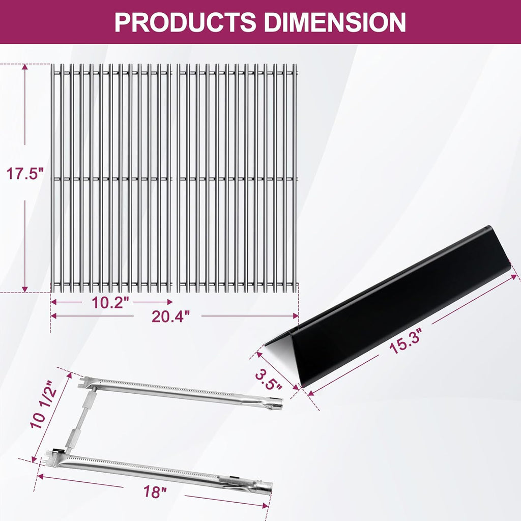 7637 17.5 Inches Grid Grates 7635 Flavorizer Bar with 69785 Burner for Weber Replacement for Spirit 200 Series, Spirit E-210, Spirit S-210 Spirit E-220, Spirit S-220 Cooking Gas Grills