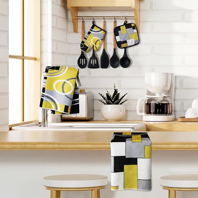 Jingmore 6 Pcs Kitchen Decor Set Accessory Farmhouse Kitchen Towels Pot Holders - Image 3