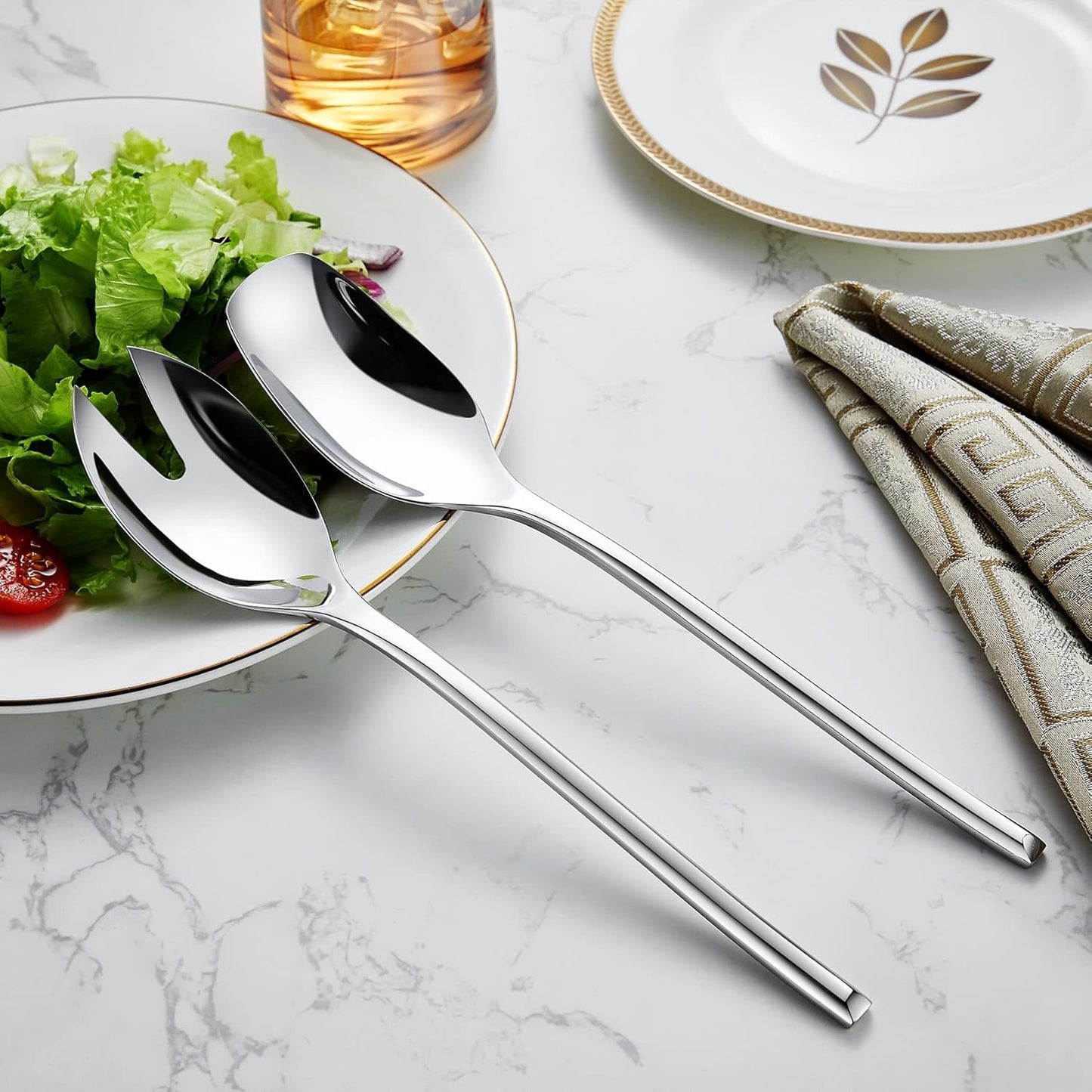 KEAWELL Premium 10" Salad Serving Set, 18/10 Stainless Steel, Mirror-Polished, Includes Salad Spoon and Fork, Set of 2