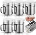 Lallisa 6 Pcs Stainless Steel Salt and Pepper Shakers with Lid and Handle Dredge Spice Seasoning Condiment Popcorn Salt Shaker Powder Sugar Flour for Cooking Kitchen Baking (6oz)