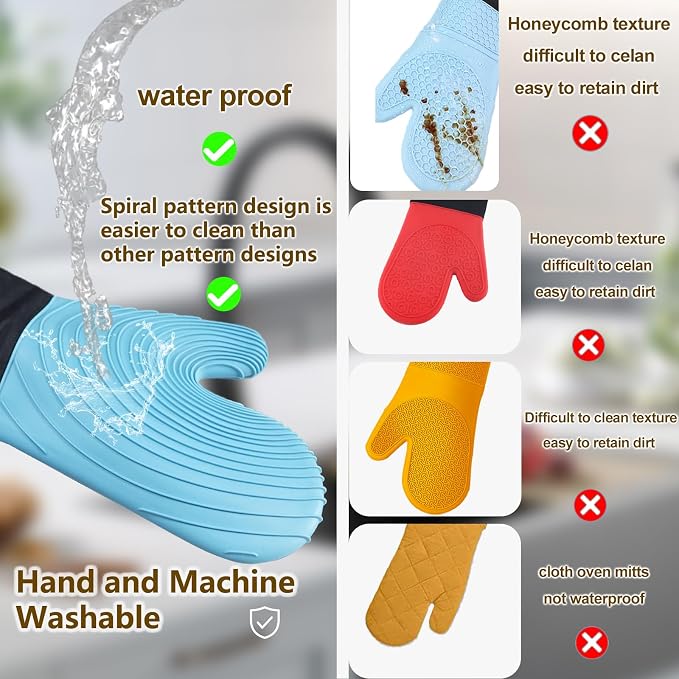 Silicone Oven Mitts-13.6 in Extended Oven Mitts Heat Resistant 500F, Oven Gloves - Image 2