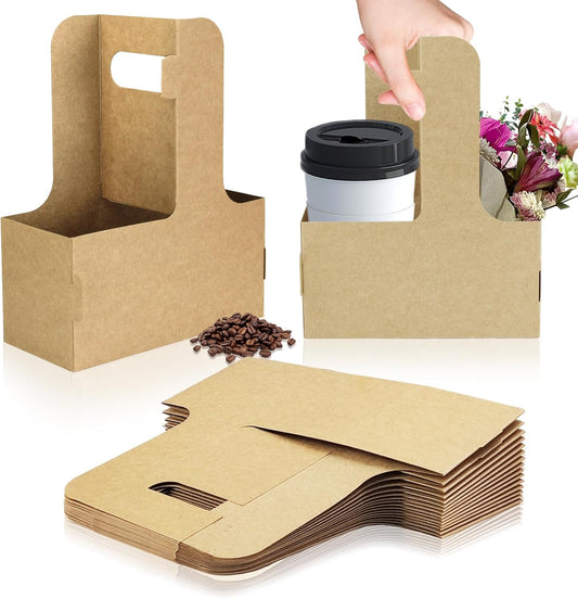 2 Cup Disposable Drink Carrier for Delivery with Handle,15 Count Kraft Paperboard Cup Holder,Cup Carriers for Hot or Cold Drinks,Coffee Carrier, Food Delivery,Take Out Cup Carriers (Brown, 15 PCs)