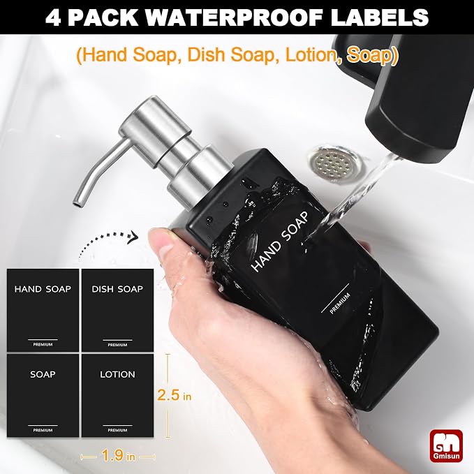 GMISUN Black Soap Dispenser, Hand Soap Dispenser Bathroom, 12 fl oz/350ml Glass - Image 4