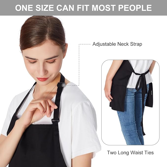 Jubatus 2 Pack 3 Pockets Adjustable Bib Apron 65% Polyester 35% Cotton Fabric - Image 5