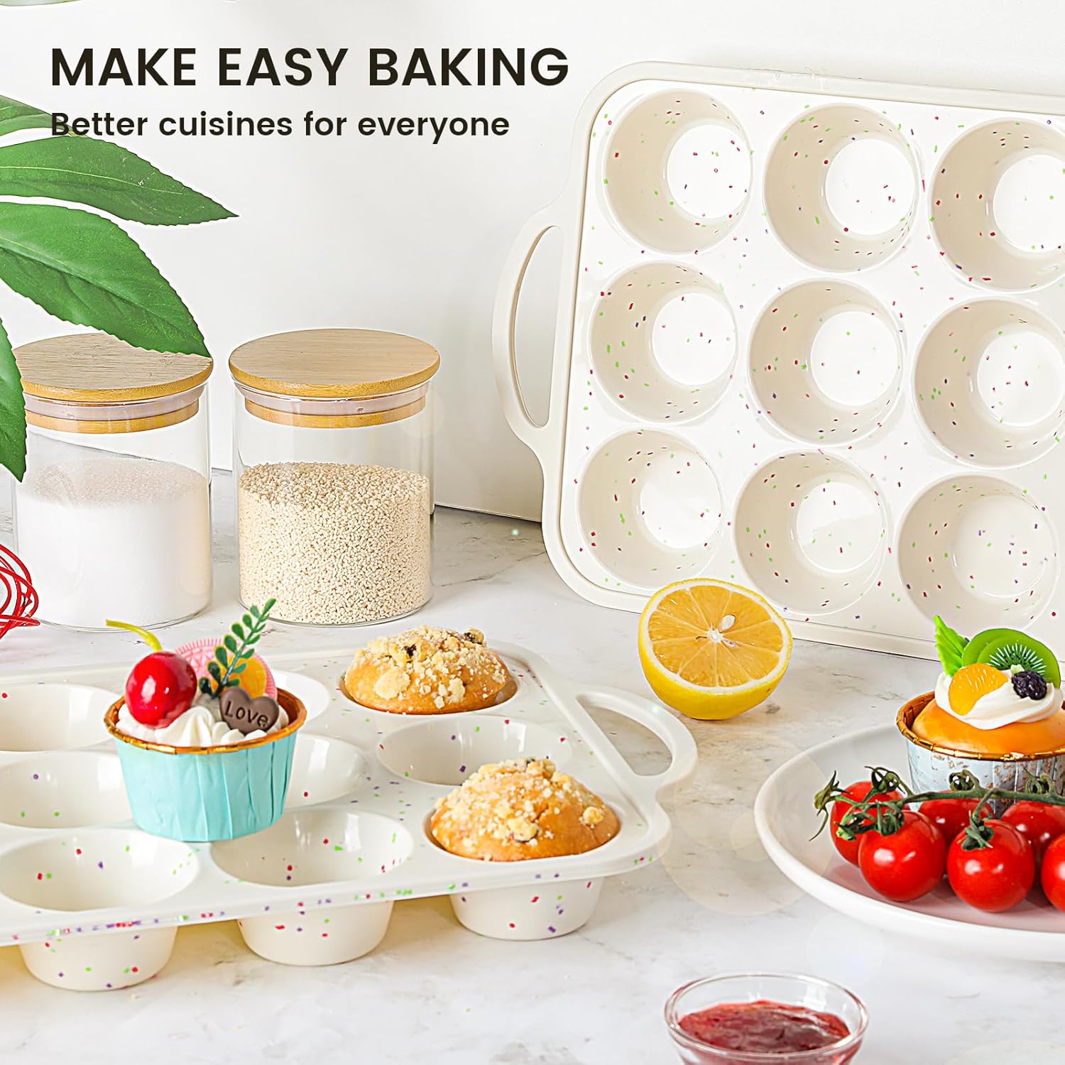 1Pack Silicone Muffin Pan for Baking with Metal Reinforced Frame, 12 Cup Regular Size Cupcake Pan, BPA Free Silicone Muffin Tray, Cupcake Baking Pan Molds for Oven Dishwasher Safe - Cream
