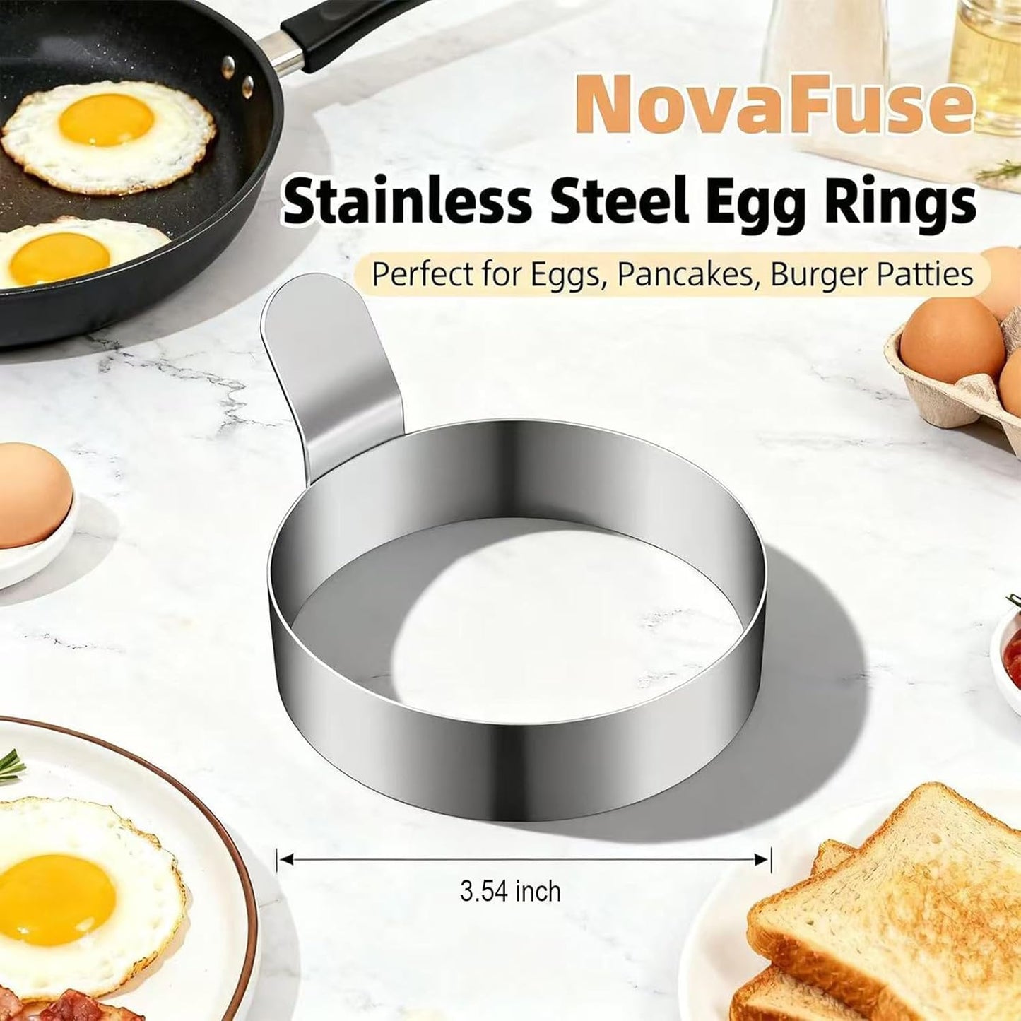 Set of 4 Fried Egg Moulds, Stainless Steel Egg Rings, Omelette Mould, Pancake Mould