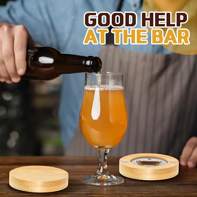 Vesici 100 Pcs Magnetic Bottle Opener 2.5in DIY Bamboo Round Shape Beer Openers - Image 4