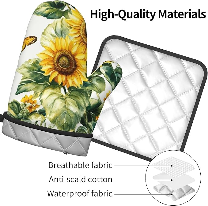 Sunflower Oven Mitts and Pot Holders Spring Summer Kitchen Accessories Set of 2 - Image 4
