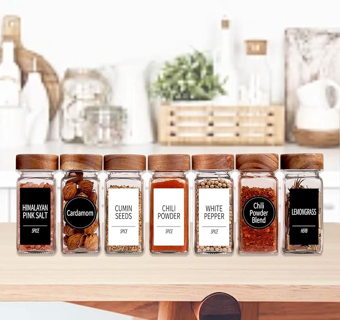 Churboro 36 Glass Spice Jars - 4 Oz Square Spice Containers with Acacia Wood - Image 2