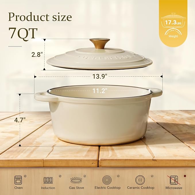 Overmont Enameled Cast Iron Dutch Oven - 7QT Pot - Heavy-Duty Cookware - Image 6
