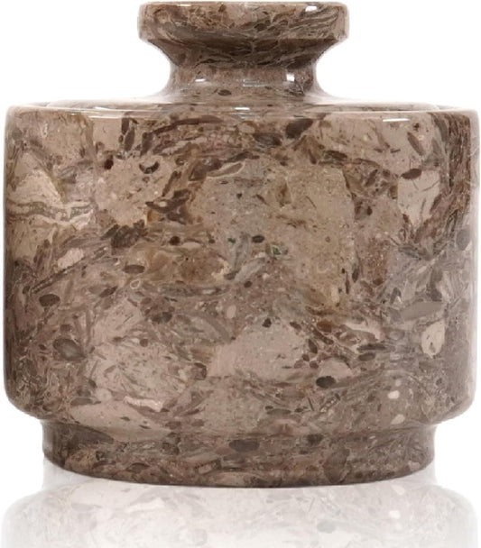 MARBLOUS KRAFTS Marble Salt Cellar with Lid 3" Inch Oceanic Salt Box, Seasoning Container & Spice Jars, Stone Salt Holder for Counter, Spice Jar