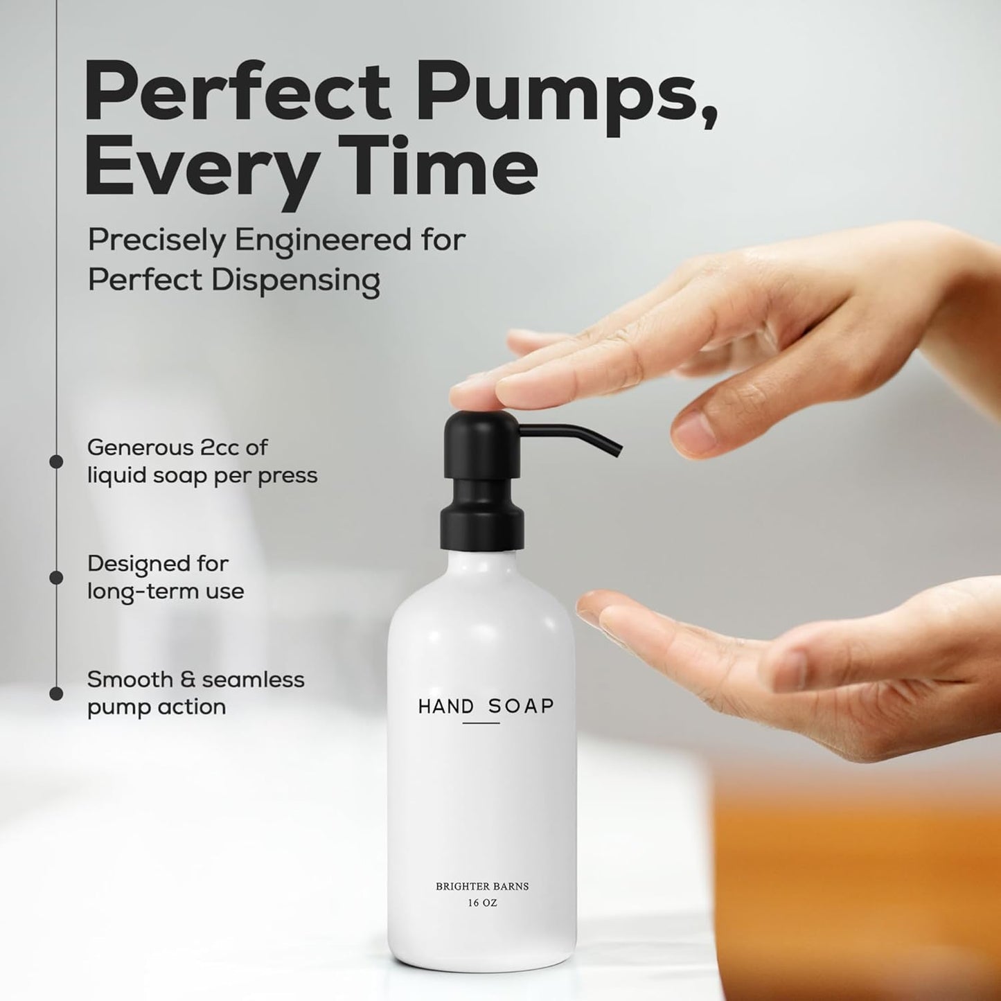 Luxury Glass Hand and Dish Soap Dispenser Set by Brighter Barns - Kitchen Soap Dispenser Set with Stainless Steel Pump for Kitchen Sink - Neutral Modern Farmhouse Home Decor for Airbnb (Black/White)