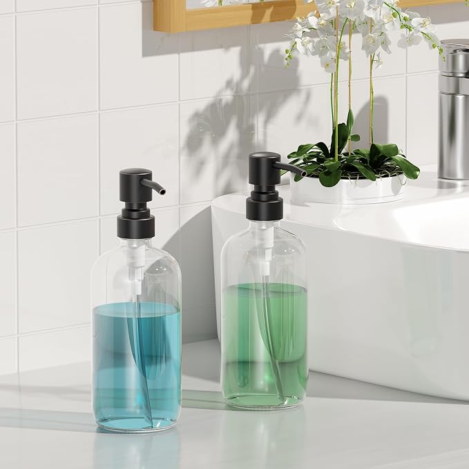 AmazerBath Glass Soap Dispenser, 17 Oz Bathroom Hand Soap Dispenser Bottle - Image 7