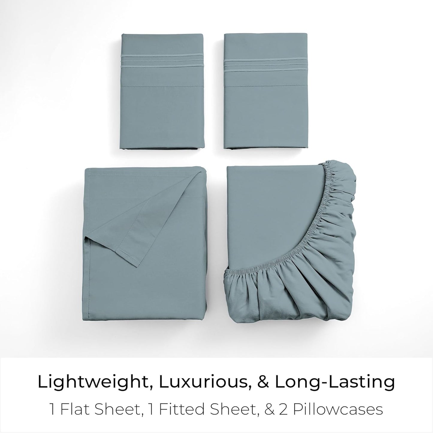 Mellanni Full Sheets Set - 4 PC Iconic Collection Bedding - Hotel Luxury, Extra Soft, Cooling Bed Sheets - Wrinkle, Fade, Stain Resistant (Full, Spa Blue)