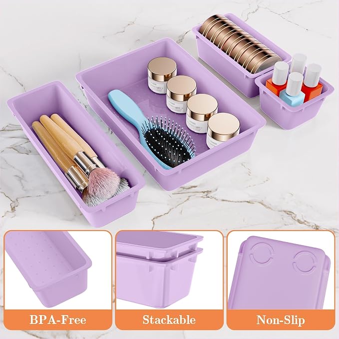 SpaceHacks 25 PCS Plastic Drawer Organizer Set, 4-Size Versatile Organizer - Image 3
