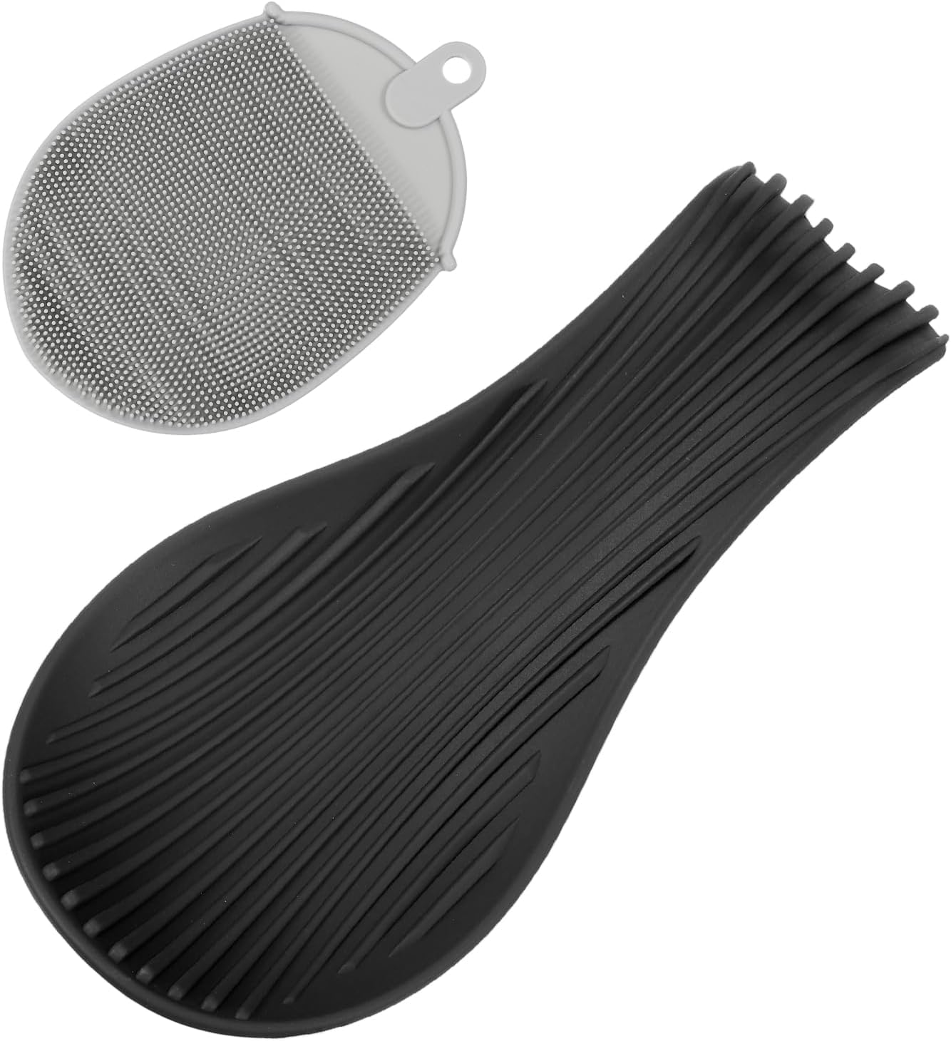 uxcell 1 Set Silicone Spoon Rest for Stove Top, Silicone Spoon Holder for Cooking Spatula, Ladle, Brush Black/Grey