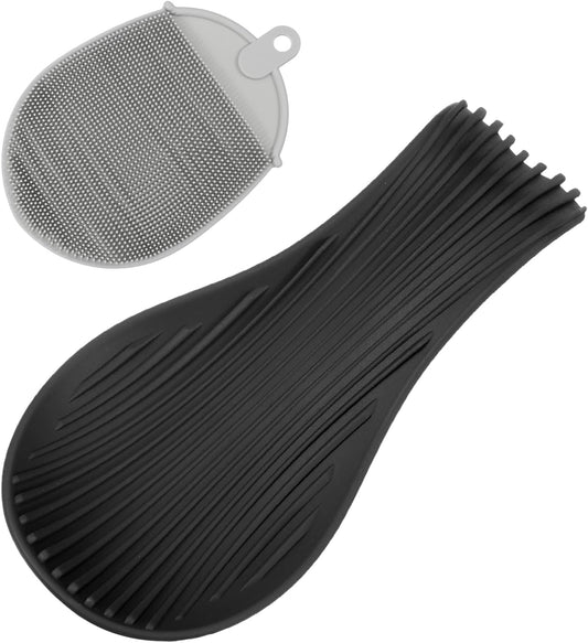uxcell 1 Set Silicone Spoon Rest for Stove Top, Silicone Spoon Holder for Cooking Spatula, Ladle, Brush Black/Grey