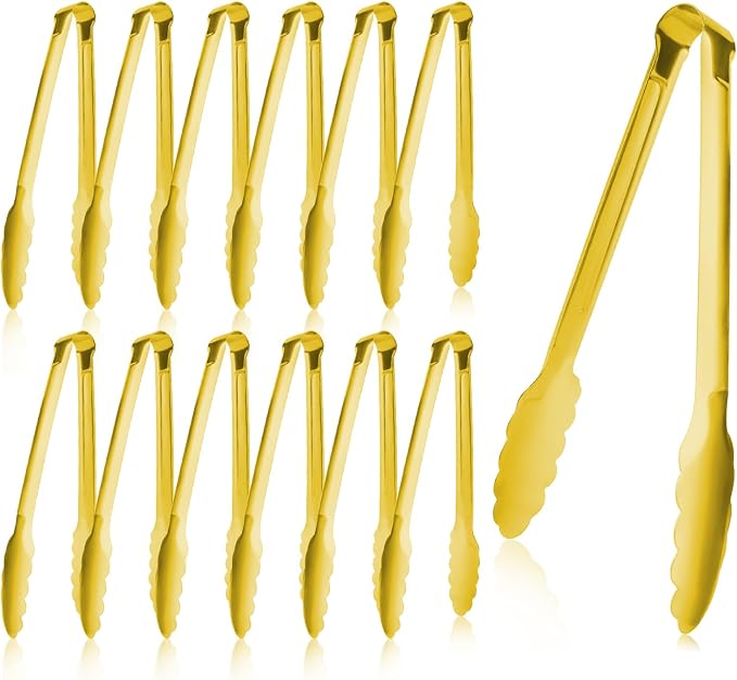 Gold Buffet Tongs 9'' Inches Serving Tongs Heavy Duty Stainless steel Kitchen by XEVOM