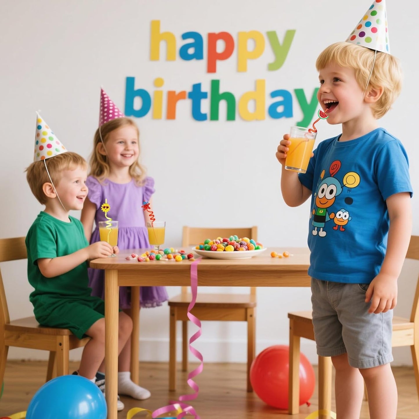 QKP 16PCS Reusable Sea Animal Beach Straws, Swirly Drinking Straws for Party Favors, Birthday Party Supplies with 2 PCS Cleaning Brushes(Pink + Blue)