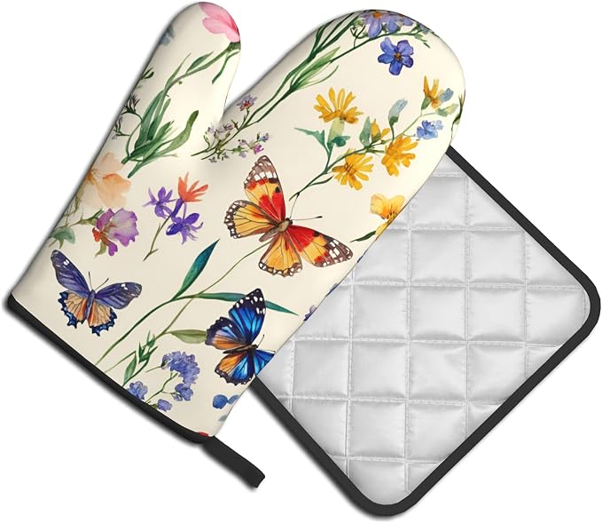 Vintage Floral Oven Mitts and Pot Holders Spring Summer Kitchen Accessories Set - Image 2