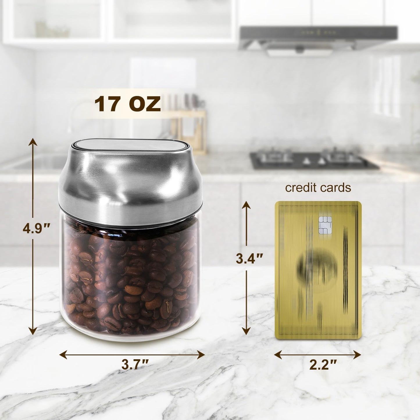 Aelga Small Glass Storage Jar with Lid, Coffee Container Canister Food Storage Jars for Coffee Beans Spice Sugar Tea Bag, Stackable Decorative Container, One-Handed Operation, 17 OZ