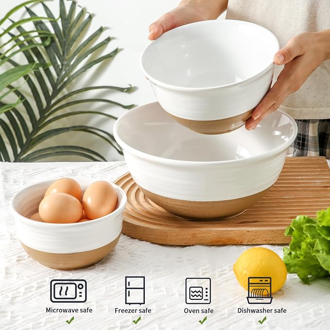 HASENSE Ceramic Mixing Bowls, Large Serving Salad Pasta Bowls Set, 2.1/1.0/0.5 - Image 6