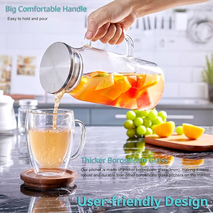 Bivvclaz 2 Pack 1.2 Liter 40 oz Small Glass Pitcher - Image 3