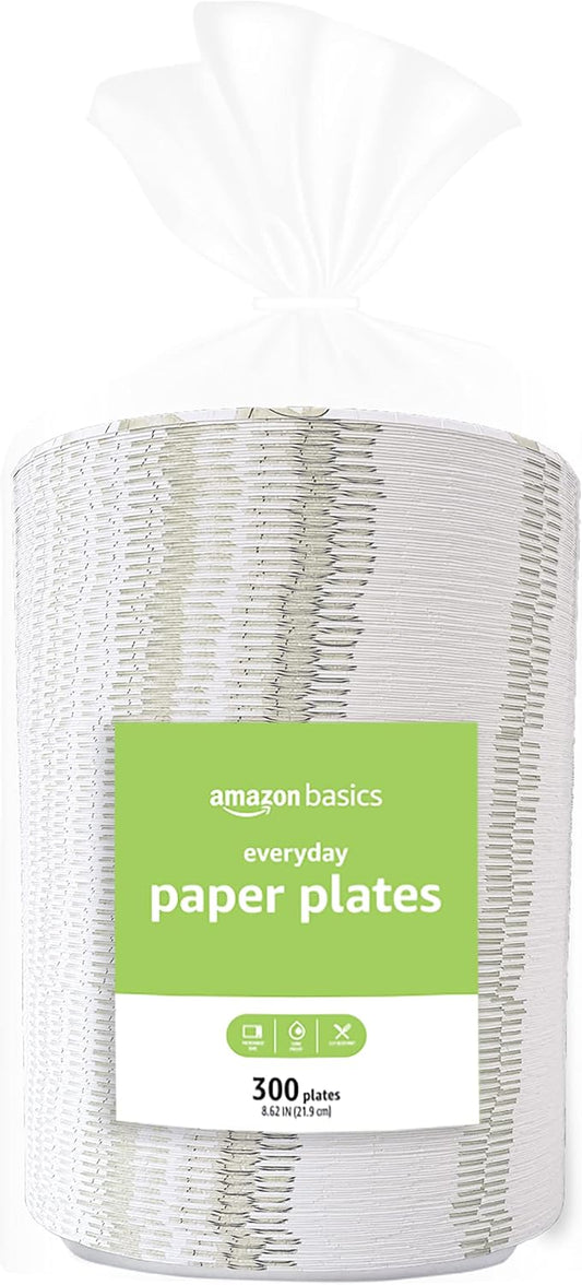 Amazon Basics Everyday Paper Plates, 8.62 Inch, Disposable, 300 Count
