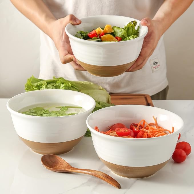 HASENSE Large Ceramic Soup Bowls Set of 4, 40 Oz 7 Inch White & Terracotta - Image 7