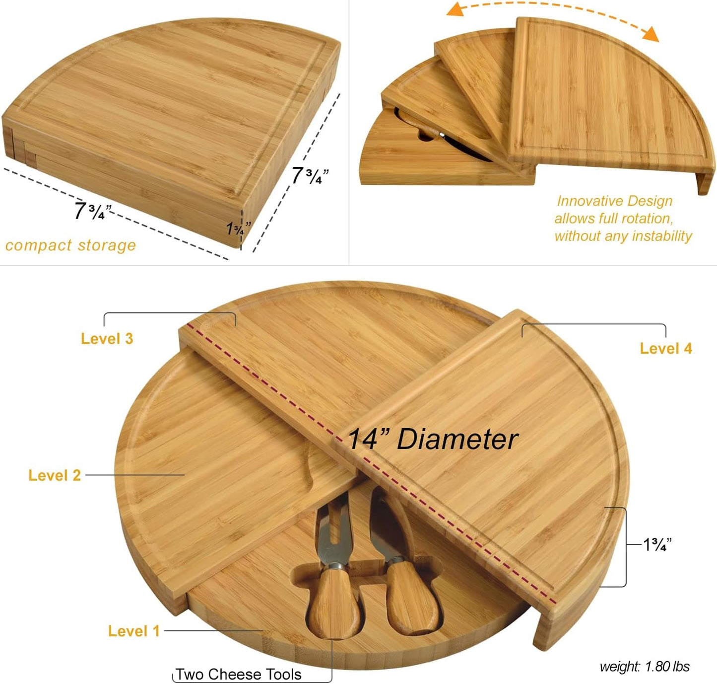 Picnic at Ascot Custom Personalized Engraved Bamboo Cheese/Charcuterie Board - US Patented Designed enables All in One Storage