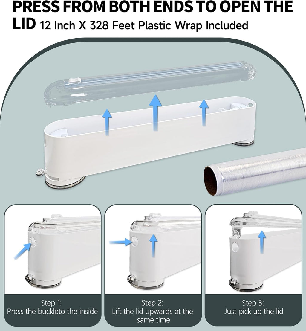 Plastic Wrap Dispenser With Cutter, Reusable Cling Film Dispenser, Cling Wrap Dispenser With Slide Cutter, Also For Aluminum Foil, Tin Foil, Baking Paper (white)