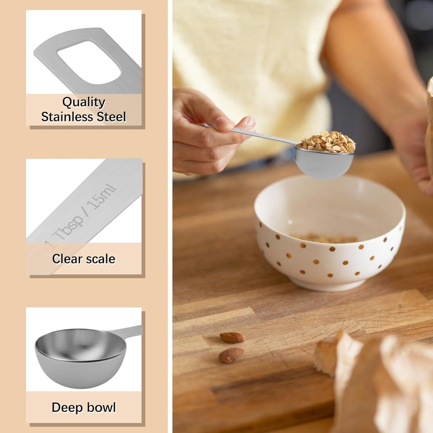 5PCS 1tbsp (3tsp, 15ml, 1/2oz) Single Measuring Spoon, Stainless Steel Individual Teaspoons Only
