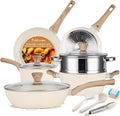 PekGema 14 Pcs Ceramic Cookware Sets, Pots and Pans Set Nonstick, Non Toxic Healthy Non stick Kitchen Cooking Set, Induction Cookware with Frying Pan Set, PFAS PTFE PFOA FREE, White